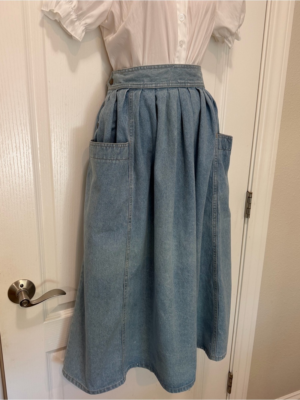 VTG 80s 90s LizWear Denim High Waist Full Pleated Skirt Cottagecore Prairie, M - Picture 2 of 15
